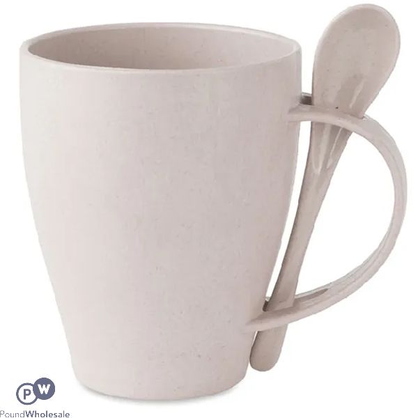 BAMBOO PP WHITE COFFEE MUG WITH SPOON 300ML