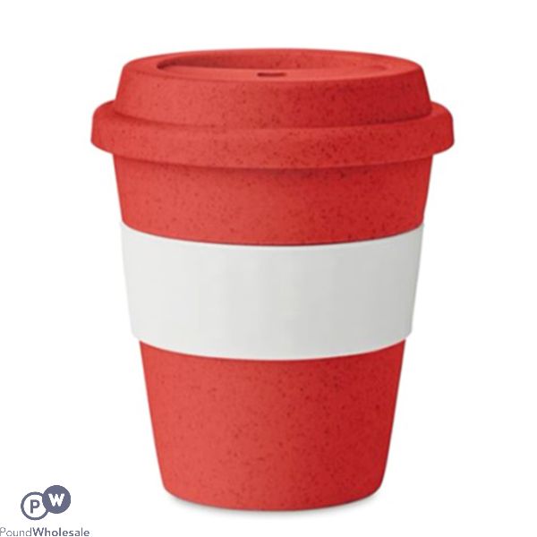 Bamboo Pp Red Travel Mug Tumbler With Silicone Lid & Grip 350ml