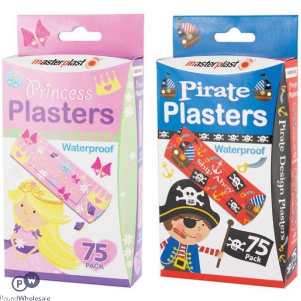 MASTERPLAST PIRATE & PRINCESS WATERPROOF PLASTERS 75 PACK