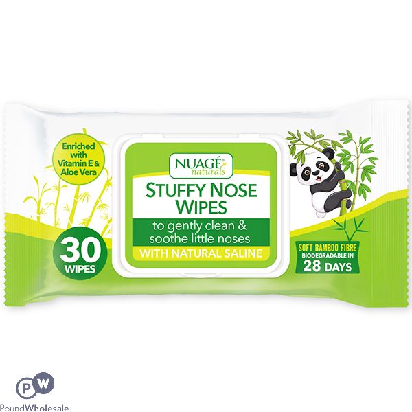 NUAGE NATURALS BAMBOO FIBRE STUFFY NOSE WIPES 30 PACK