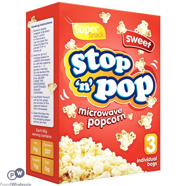 Super Snack Stop 'n' Pop Sweet Microwave Popcorn 3 X 85g