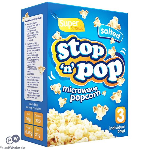 Super Snack Stop 'n' Pop Salted Microwave Popcorn 3 X 85g
