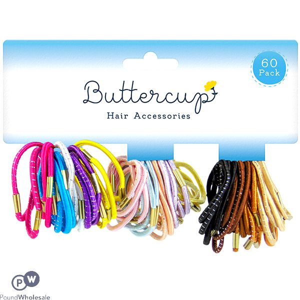 BUTTERCUP ASSORTED COLOUR HAIR BANDS 60 PACK