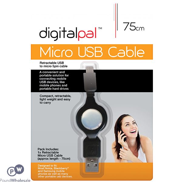 DIGITAL PAL RETRACTABLE MICRO USB CABLE 75CM