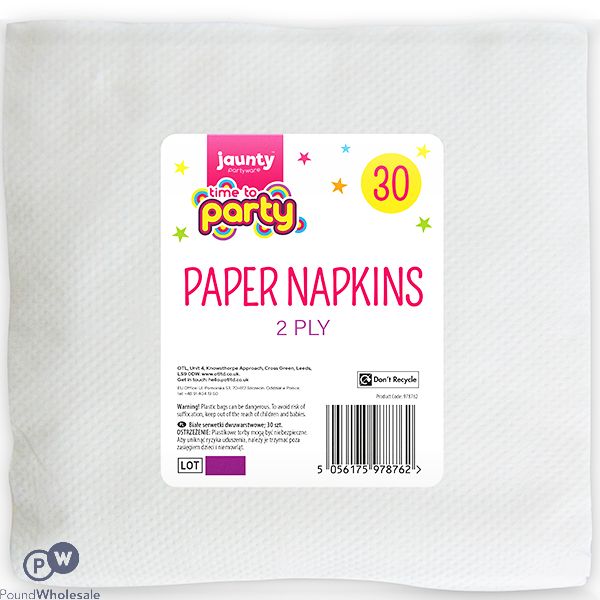 JAUNTY PARTYWARE 2-PLY WHITE PAPER NAPKINS 30 PACK