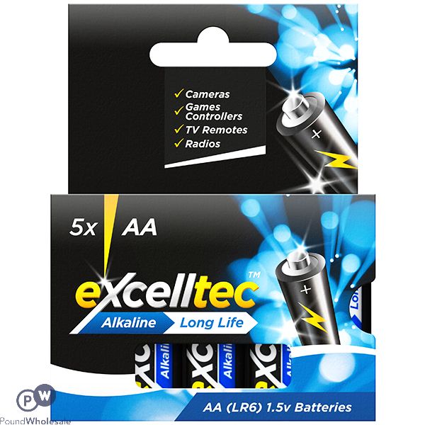 Excelltec Alkaline Lr6 1.5v Aa Batteries 5 Pack