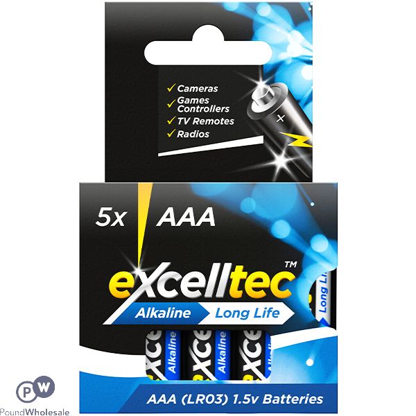 Excelltec Alkaline Lr03 1.5v Aaa Batteries 5 Pack