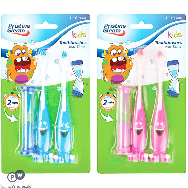 PRISTINE GLEAM KIDS TOOTHBRUSHES AND TIMER SET ASSORTED