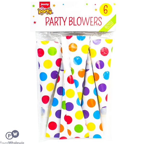 Jaunty Partyware Coloured Dots Party Blowers 6 Pack