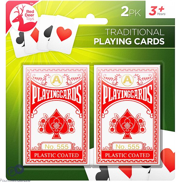 RED DEER TOYS PLASTIC COATED TRADITIONAL PLAYING CARDS 2 PACK