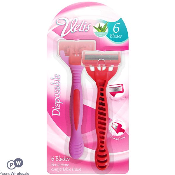 Velis Womens 6 Blade Disposable Razor 2 Pack