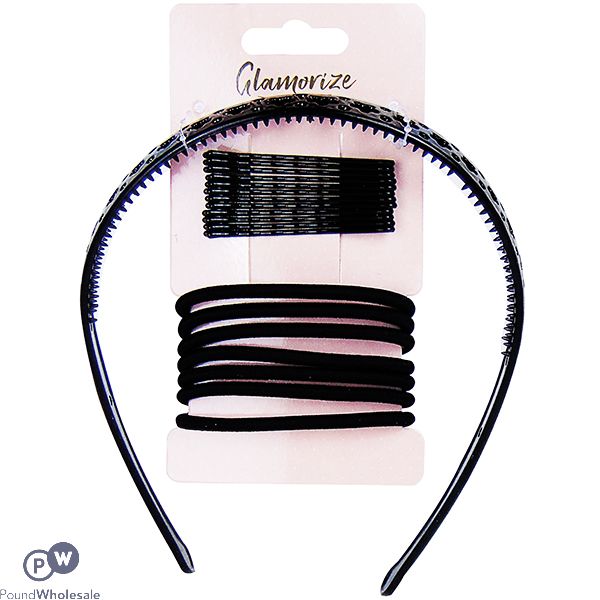 GLAMORIZE BLACK HAIR ACCESSORIES SET 20PC