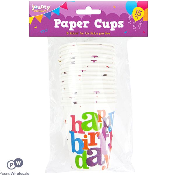 Jaunty Partyware Happy Birthday Paper Cups 15 Pack