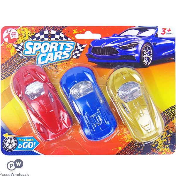 RED DEER TOYS ASSORTED COLOUR FRICTION SPORTS CARS 3 PACK