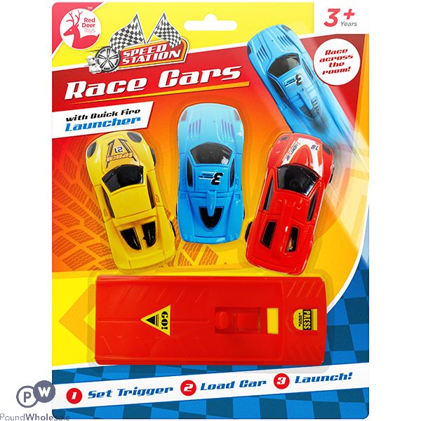 RED DEER TOYS QUICK FIRE LAUNCHER RACE CARS PLAY SET 4PC
