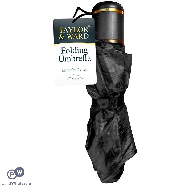 TAYLOR & WARD BLACK FOLDING UMBRELLA WITH COVER 42"