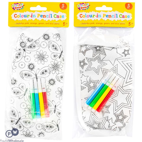 Creator Zone Colour-in Pencil Case Set 5pc Assorted