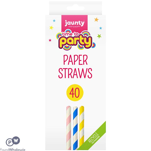 JAUNTY PARTYWARE SUMMER STRIPE PAPER STRAWS ASSORTED COLOURS 40 PACK