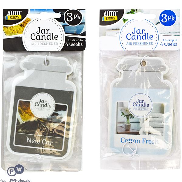 Auto Extras Jar Candle Air Freshener 3 Pack Assorted