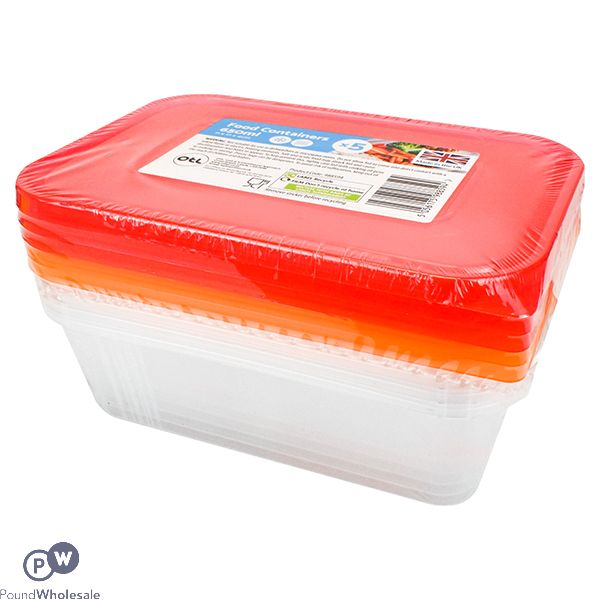 PLASTIC FOOD STORAGE CONTAINERS 650ML 5 PACK