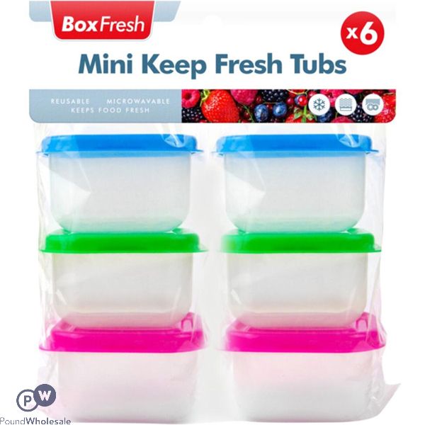 Box Fresh Assorted Colour Mini Storage Food Containers 6 Pack