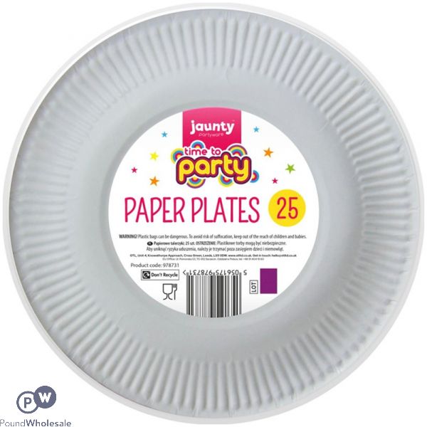 Jaunty Time To Party White Paper Plates 9" 25 Pack