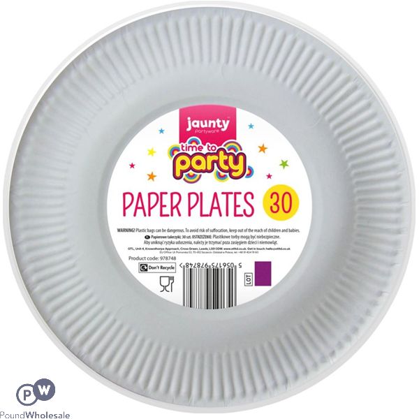 Jaunty Time To Party White Paper Plates 7" 30 Pack