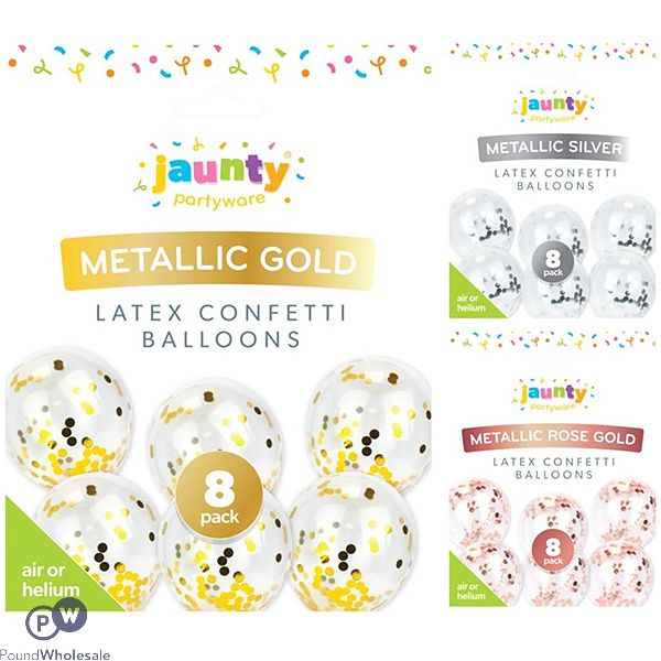 Jaunty Metallic Latex Confetti Balloons 8 Pack Assorted Colours