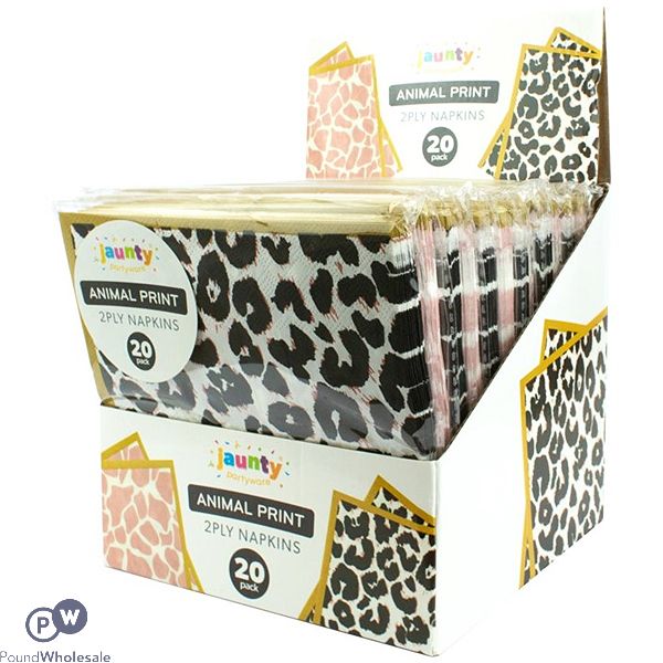 Jaunty 2-ply Leopard Print Napkins 20 Pack Cdu Assorted Colours