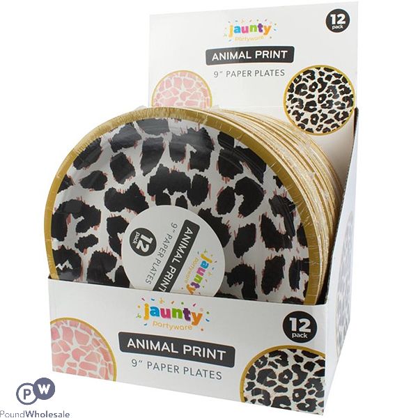 Jaunty 9" Leopard Print Disposable Paper Plates 12pc Cdu Assorted
