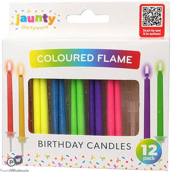 Jaunty Assorted Coloured Flame Birthday Candles 12 Pack