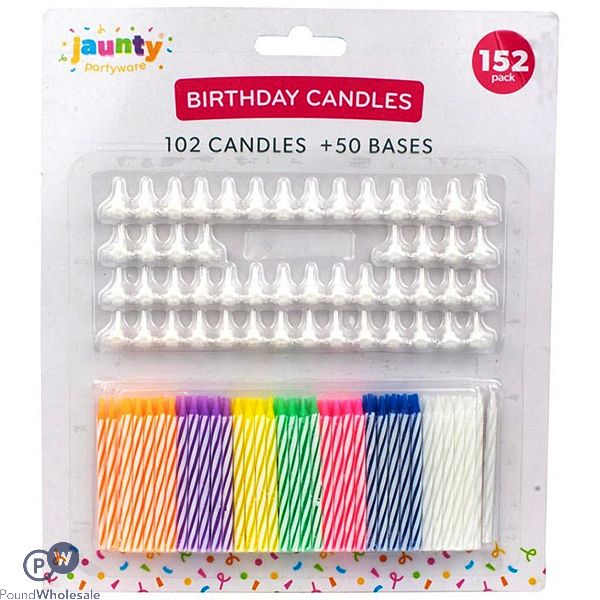 Jaunty Assorted Colour Birthday Candle & Bases Set 152pc