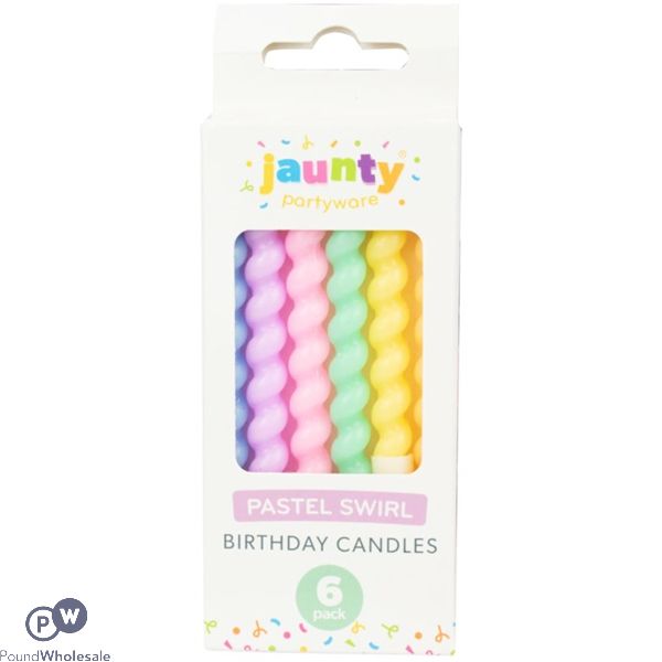 Jaunty Assorted Colour Pastel Swirl Birthday Candles 6 Pack