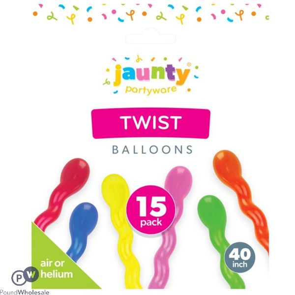 Jaunty 40" Assorted Colour Twist Balloons 15 Pack