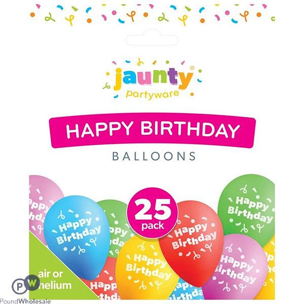 Jaunty Assorted Colour Happy Birthday Balloons 25 Pack