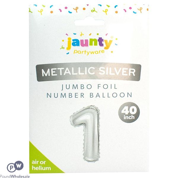 Jaunty 40" Metallic Silver Jumbo Foil Number Balloon 1 Pack Assorted