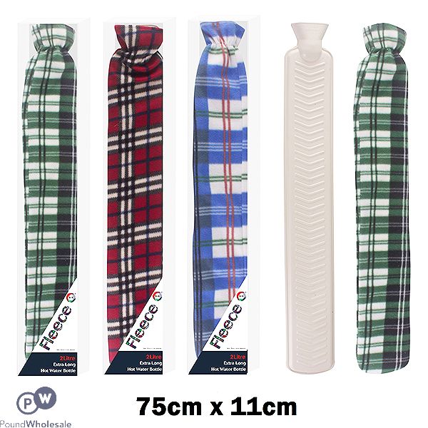 DID Extra Long Hot Water Bottle & Fleece Cover 2l Assorted