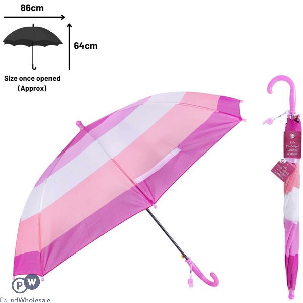 Did Kids Pink Striped Umbrella & Whistle 86cm X 64cm