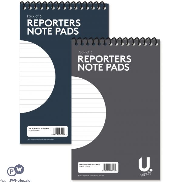 U. Reporters Notepads 5" X 8" 3 Pack 2 Assorted Colours