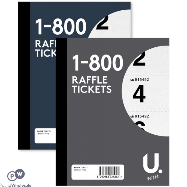 Raffle Tickets 1-800 2 Assorted Colours
