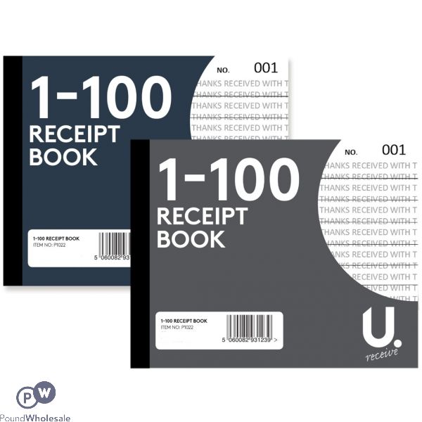 U. Receipt Book 1-100 Pages Assorted Colours