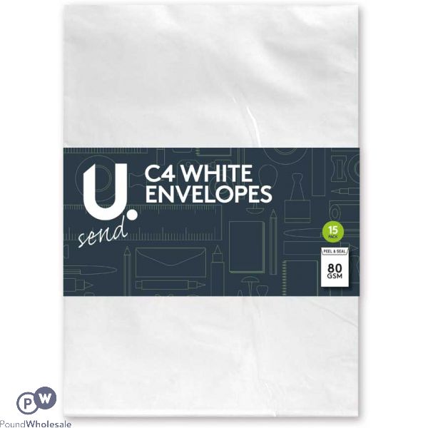 15 Pack Peel And Seal 80gsm C4 White Envelopes