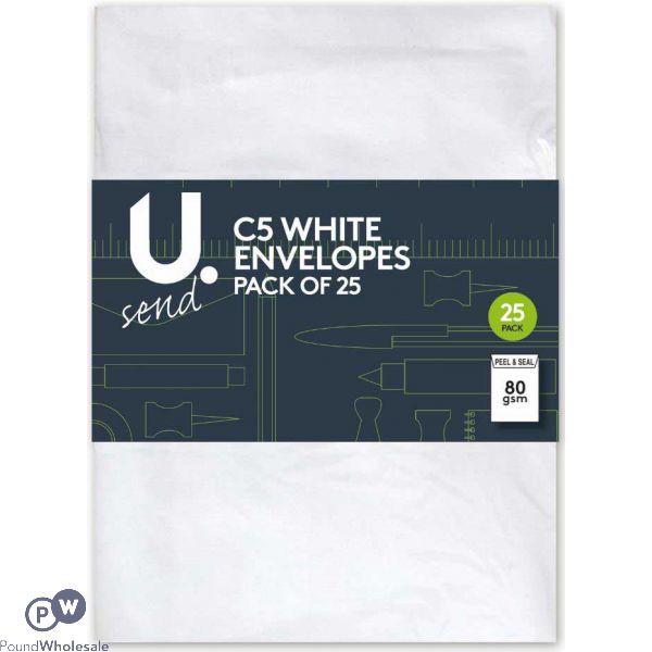 25 Pack Peel And Seal 80gsm C5 White Envelopes