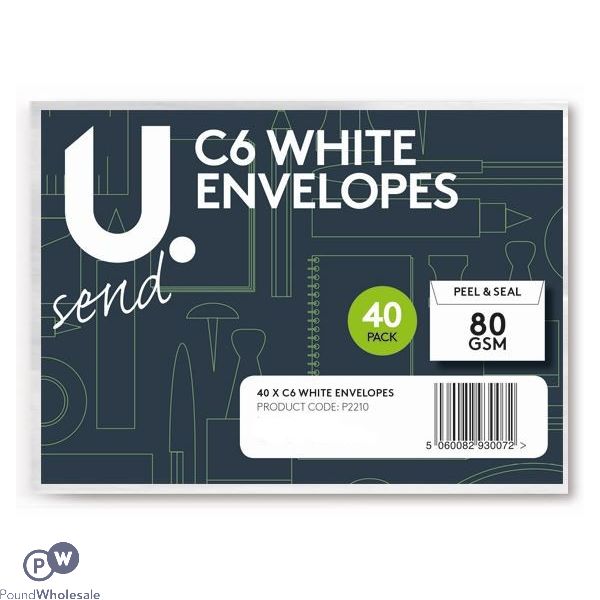 U. Peel And Seal 80gsm C6 White Envelopes 40 Pack