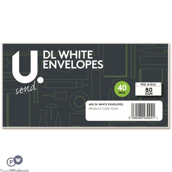 40 Pack Peel And Seal 80gsm Dl White Envelopes