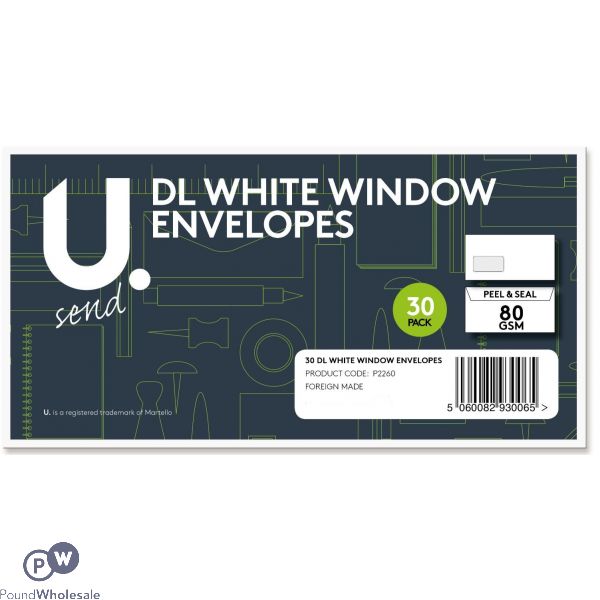 U. Peel And Seal 80gsm Dl White Window Envelopes 30 Pack