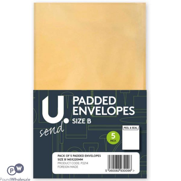 5 Pack Size B Padded Envelopes 140mm X 220mm