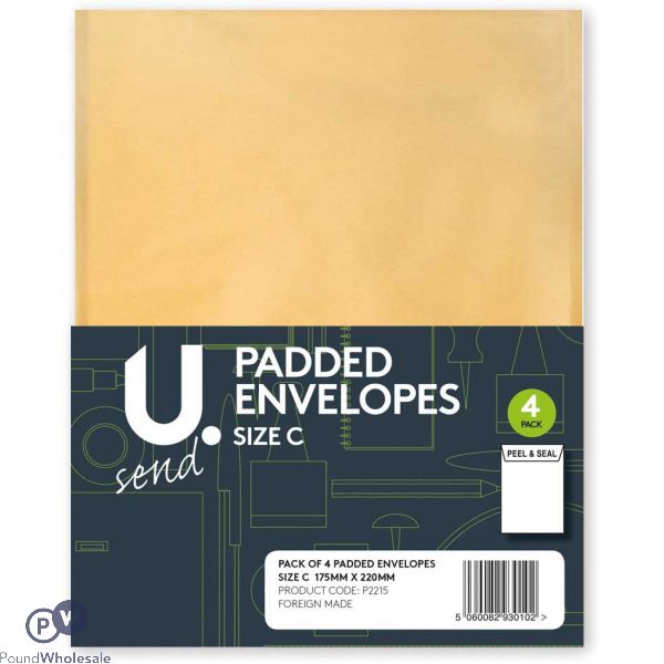 4 Pack Size C Padded Envelopes 180mm X 220mm