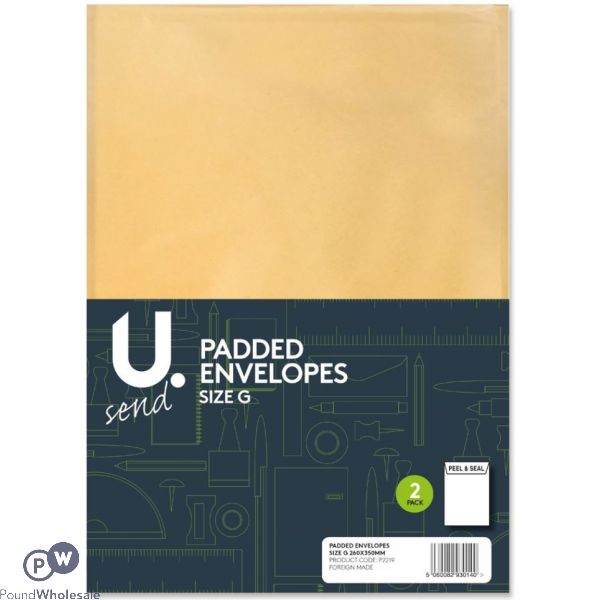 U. Size G Padded Envelopes 250mm X 350mm 2 Pack