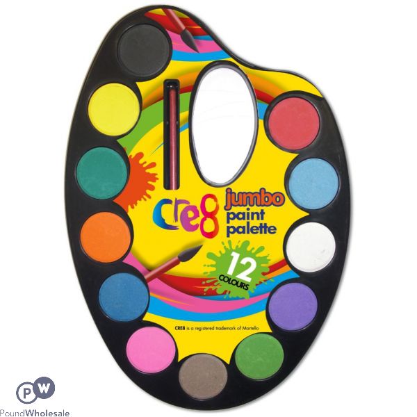 Cre8 12 Colour Jumbo Paint Palette With Brush